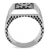 TK3191 - High polished (no plating) Stainless Steel Ring with Semi-Precious Onyx in Jet - Alamode