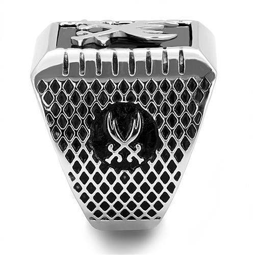 TK3191 - High polished (no plating) Stainless Steel Ring with Semi-Precious Onyx in Jet - Alamode - Flyclothing LLC