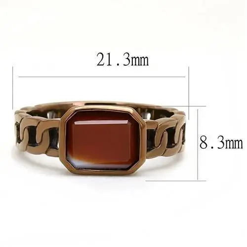 TK3193 - IP Coffee light Stainless Steel Ring with Semi-Precious Agate in Siam - Alamode - Flyclothing LLC