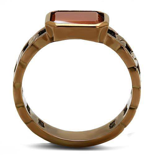 TK3193 - IP Coffee light Stainless Steel Ring with Semi-Precious Agate in Siam - Alamode - Flyclothing LLC