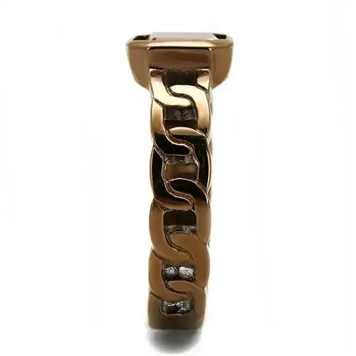 TK3193 - IP Coffee light Stainless Steel Ring with Semi-Precious Agate in Siam - Alamode - Flyclothing LLC