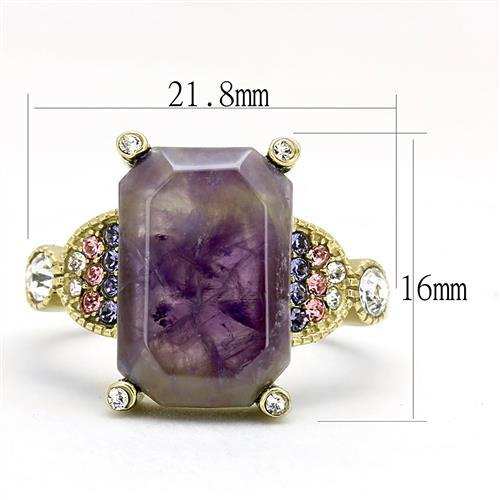 TK3195 - IP Gold(Ion Plating) Stainless Steel Ring with Semi-Precious Amethyst Crystal in Amethyst - Alamode - Flyclothing LLC