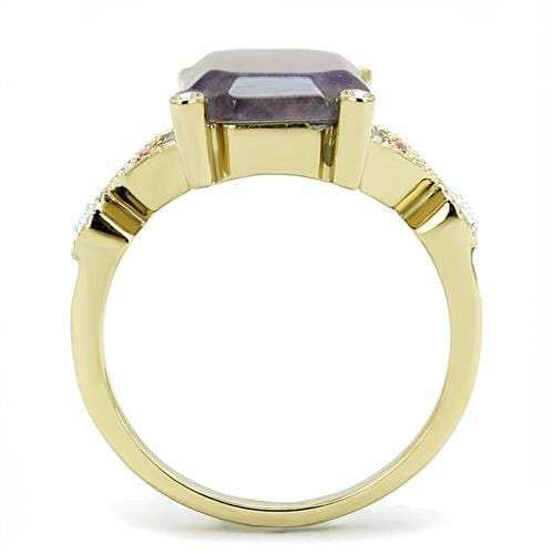 TK3195 - IP Gold(Ion Plating) Stainless Steel Ring with Semi-Precious Amethyst Crystal in Amethyst - Alamode - Flyclothing LLC