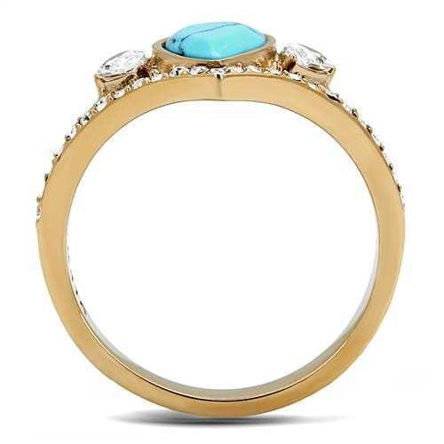 TK3200 - IP Rose Gold(Ion Plating) Stainless Steel Ring with Synthetic Turquoise in Sea Blue - Alamode - Flyclothing LLC