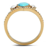 TK3200 - IP Rose Gold(Ion Plating) Stainless Steel Ring with Synthetic Turquoise in Sea Blue - Alamode