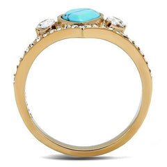 TK3200 - IP Rose Gold(Ion Plating) Stainless Steel Ring with Synthetic Turquoise in Sea Blue