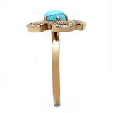 TK3201 - IP Rose Gold(Ion Plating) Stainless Steel Ring with Synthetic Turquoise in Sea Blue - Alamode - Flyclothing LLC