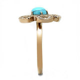 TK3201 - IP Rose Gold(Ion Plating) Stainless Steel Ring with Synthetic Turquoise in Sea Blue - Alamode