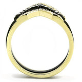 TK3202 - IP Gold+ IP Black (Ion Plating) Stainless Steel Ring with Top Grade Crystal  in Clear - Alamode