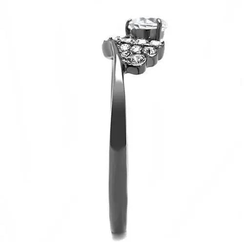 TK3203 - IP Light Black (IP Gun) Stainless Steel Ring with AAA Grade CZ in Clear - Alamode - Flyclothing LLC
