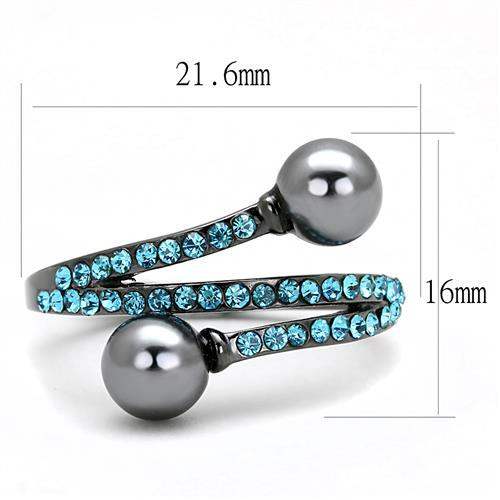 TK3204 - IP Light Black (IP Gun) Stainless Steel Ring with Synthetic Pearl in Gray - Alamode - Flyclothing LLC