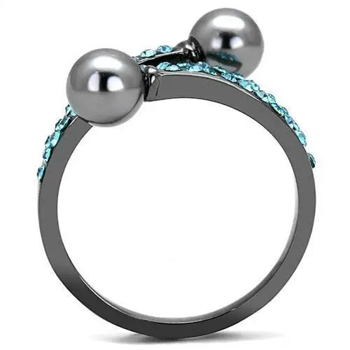 TK3204 - IP Light Black (IP Gun) Stainless Steel Ring with Synthetic Pearl in Gray - Alamode - Flyclothing LLC