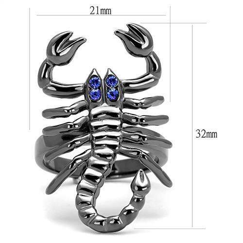 TK3205 - IP Light Black (IP Gun) Stainless Steel Ring with Top Grade Crystal in Sapphire - Alamode - Flyclothing LLC