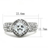 TK3206 - High polished (no plating) Stainless Steel Ring with AAA Grade CZ  in Clear - Alamode