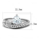 TK3207 - High polished (no plating) Stainless Steel Ring with AAA Grade CZ  in Clear