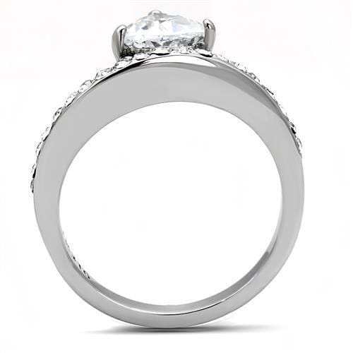 TK3207 - High polished (no plating) Stainless Steel Ring with AAA Grade CZ in Clear - Alamode - Flyclothing LLC