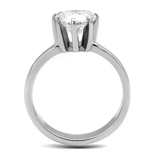 TK3208 - High polished (no plating) Stainless Steel Ring with AAA Grade CZ in Clear - Alamode - Flyclothing LLC