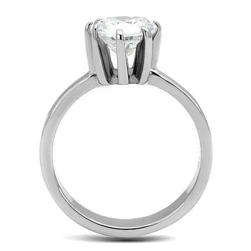 TK3208 - High polished (no plating) Stainless Steel Ring with AAA Grade CZ in Clear - Alamode - Flyclothing LLC