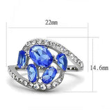 TK3211 - High polished (no plating) Stainless Steel Ring with Synthetic Synthetic Glass in Sapphire - Alamode - Flyclothing LLC