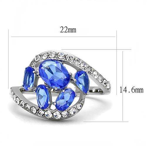 TK3211 - High polished (no plating) Stainless Steel Ring with Synthetic Synthetic Glass in Sapphire - Alamode - Flyclothing LLC