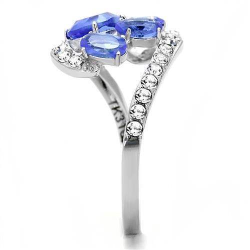 TK3211 - High polished (no plating) Stainless Steel Ring with Synthetic Synthetic Glass in Sapphire - Alamode - Flyclothing LLC