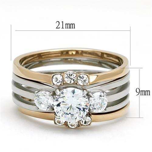 TK3212 - Two-Tone IP Rose Gold Stainless Steel Ring with AAA Grade CZ in Clear - Alamode - Flyclothing LLC