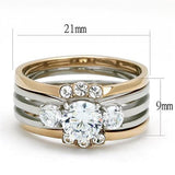 TK3212 - Two-Tone IP Rose Gold Stainless Steel Ring with AAA Grade CZ  in Clear