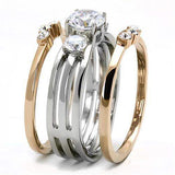 TK3212 - Two-Tone IP Rose Gold Stainless Steel Ring with AAA Grade CZ in Clear - Alamode - Flyclothing LLC