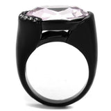 TK3213 - IP Black(Ion Plating) Stainless Steel Ring with Top Grade Crystal  in Light Amethyst - Alamode