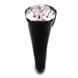 TK3213 - IP Black(Ion Plating) Stainless Steel Ring with Top Grade Crystal  in Light Amethyst - Alamode
