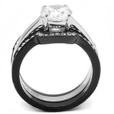 TK3214 - Two-Tone IP Black (Ion Plating) Stainless Steel Ring with AAA Grade CZ  in Clear - Alamode