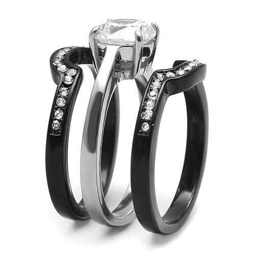 TK3214 - Two-Tone IP Black (Ion Plating) Stainless Steel Ring with AAA Grade CZ in Clear - Alamode - Flyclothing LLC