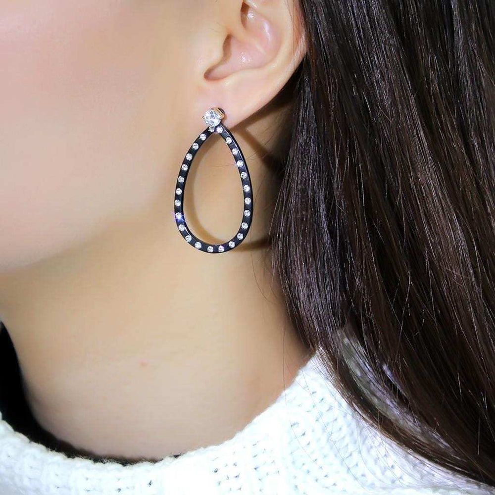 TK3215 - IP Gold+ IP Black (Ion Plating) Stainless Steel Earrings with AAA Grade CZ in Clear - Alamode - Flyclothing LLC