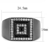 TK3220 - IP Light Black  (IP Gun) Stainless Steel Ring with Top Grade Crystal  in Clear - Alamode