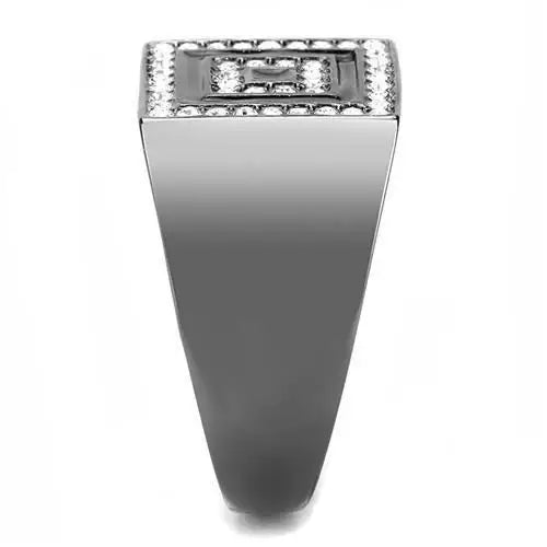 TK3220 - IP Light Black (IP Gun) Stainless Steel Ring with Top Grade Crystal in Clear - Alamode - Flyclothing LLC