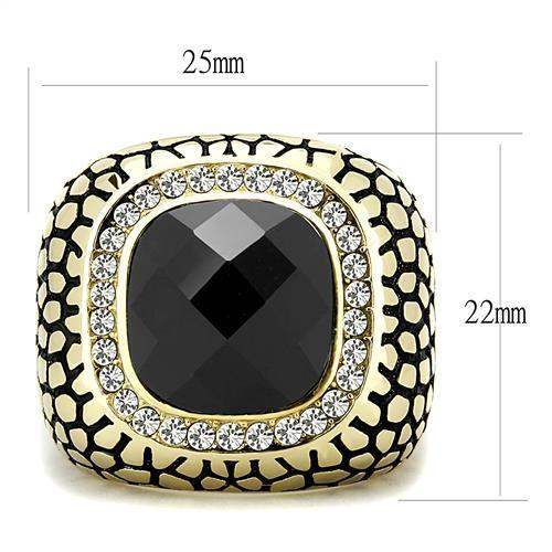 TK3221 - IP Gold(Ion Plating) Stainless Steel Ring with Synthetic Synthetic Glass in Jet - Alamode - Flyclothing LLC