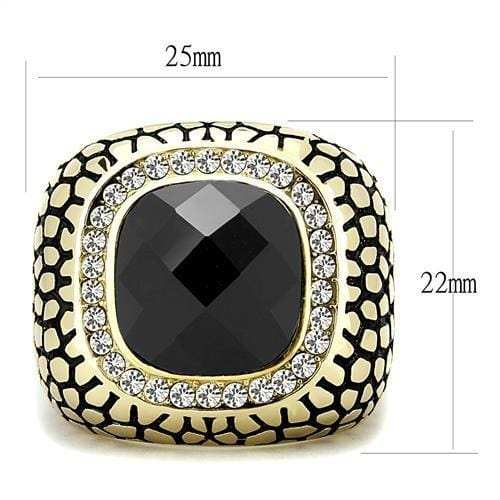TK3221 - IP Gold(Ion Plating) Stainless Steel Ring with Synthetic Synthetic Glass in Jet - Alamode - Flyclothing LLC