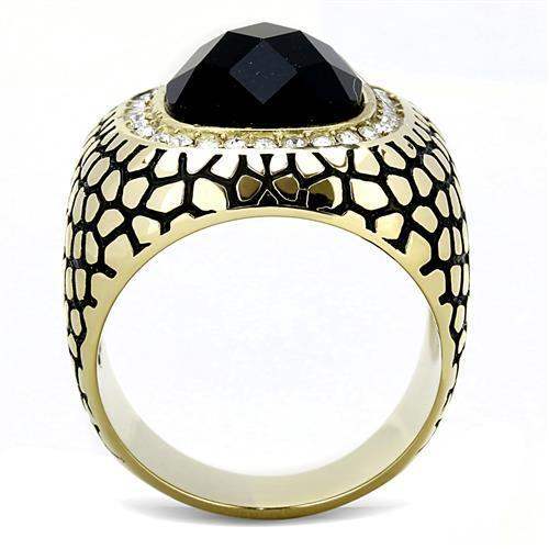 TK3221 - IP Gold(Ion Plating) Stainless Steel Ring with Synthetic Synthetic Glass in Jet - Alamode - Flyclothing LLC