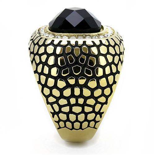 TK3221 - IP Gold(Ion Plating) Stainless Steel Ring with Synthetic Synthetic Glass in Jet - Alamode - Flyclothing LLC