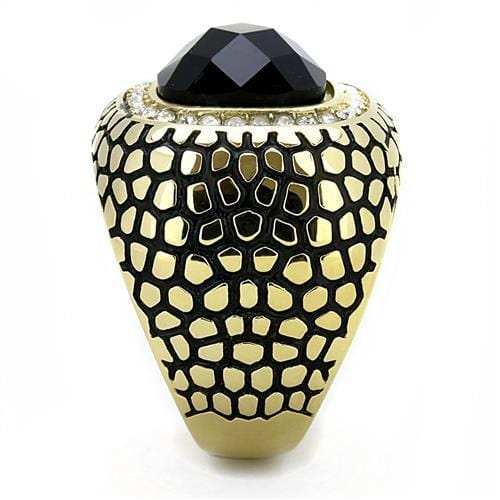 TK3221 - IP Gold(Ion Plating) Stainless Steel Ring with Synthetic Synthetic Glass in Jet - Alamode - Flyclothing LLC