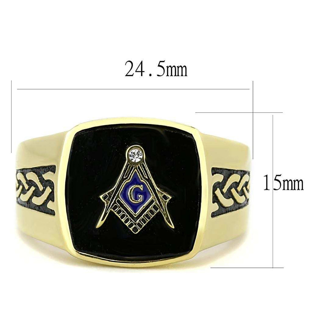 TK3223 - IP Gold(Ion Plating) Stainless Steel Ring with Synthetic Onyx in Jet - Alamode - Flyclothing LLC
