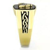 TK3223 - IP Gold(Ion Plating) Stainless Steel Ring with Synthetic Onyx in Jet - Alamode - Flyclothing LLC
