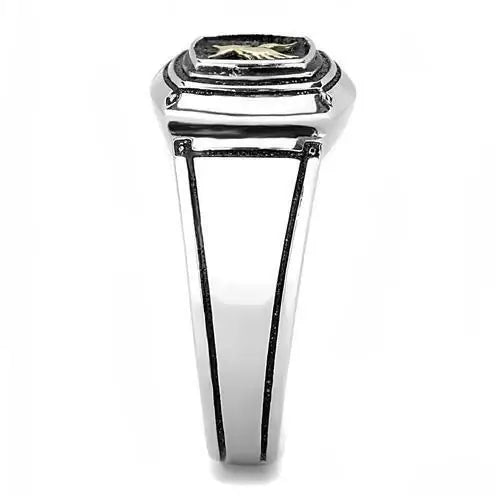 TK3226 - Two-Tone IP Gold (Ion Plating) Stainless Steel Ring with Epoxy in Jet - Alamode - Flyclothing LLC