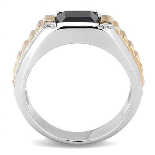 TK3227 - Two-Tone IP Rose Gold Stainless Steel Ring with Synthetic Onyx in Jet - Alamode - Flyclothing LLC