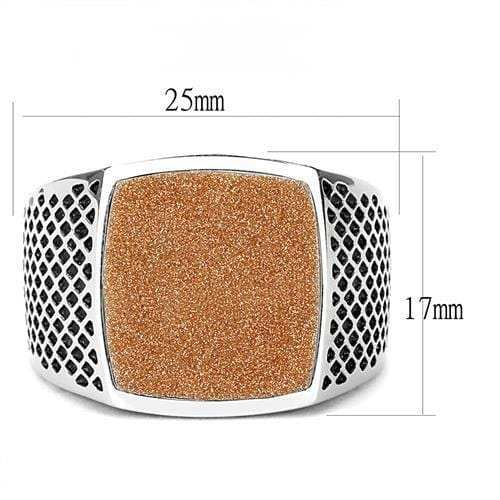 TK3228 - High polished (no plating) Stainless Steel Ring with Semi-Precious Gold Sand Stone in Siam - Alamode - Flyclothing LLC