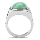 TK3229 - High polished (no plating) Stainless Steel Ring with Synthetic Jade in Emerald - Alamode - Flyclothing LLC