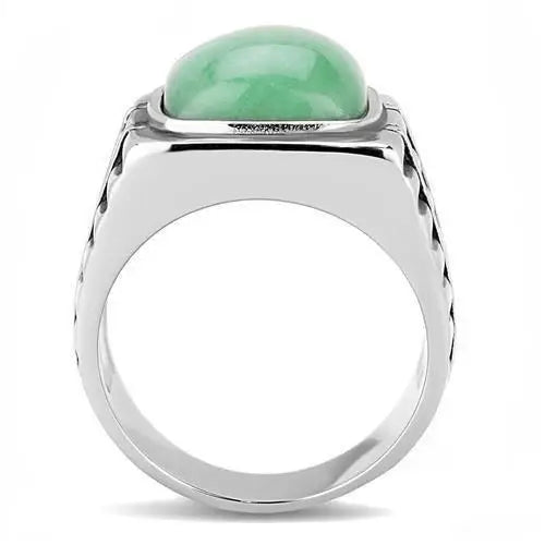 TK3229 - High polished (no plating) Stainless Steel Ring with Synthetic Jade in Emerald - Alamode - Flyclothing LLC