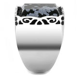 TK3230 - High polished (no plating) Stainless Steel Ring with Semi-Precious Snowflake Obsidian in Jet - Alamode - Flyclothing LLC