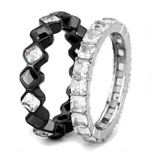 TK3231 - Two-Tone IP Black (Ion Plating) Stainless Steel Ring with AAA Grade CZ in Black Diamond - Alamode - Flyclothing LLC