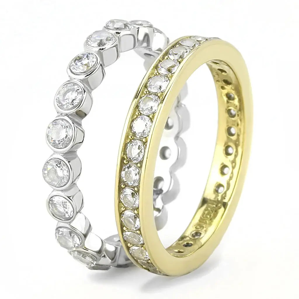 TK3232 - Two-Tone IP Gold (Ion Plating) Stainless Steel Ring with AAA Grade CZ in Clear - Alamode - Flyclothing LLC